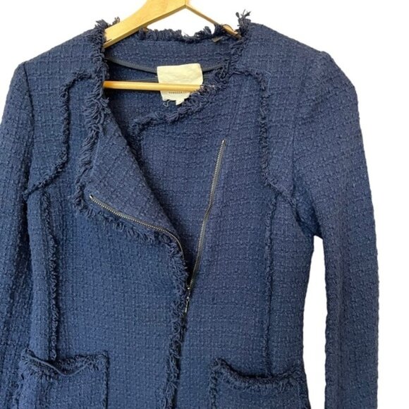 Rebecca Taylor Tweed Fringe Navy Blazer Jacket Women Size 4 - Picture 3 of 6